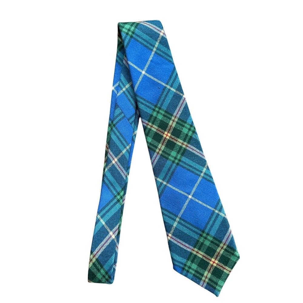 Ingles Buchan Blue & Green Tartan Plaid Wool Tie